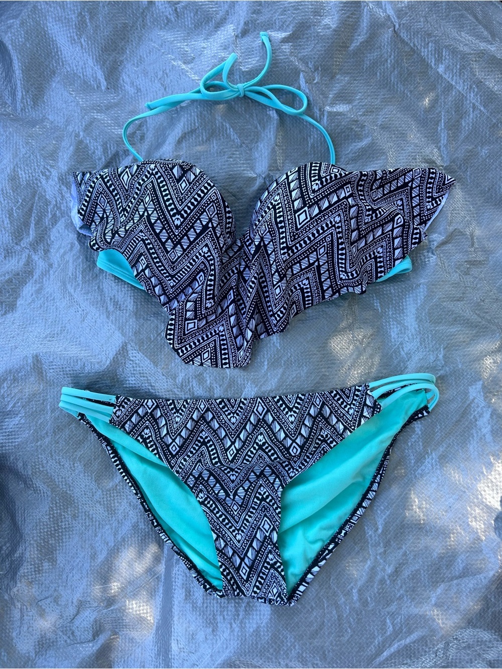 Arizona Jean Company Black & Turquoise Aztec Bandeau Bikini